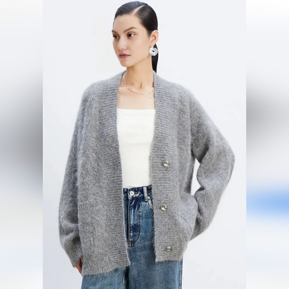 Fuzzy Patch Pocket Oversized Cardigan